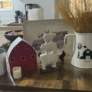 Creative Co-Op Farmhouse Decor Set - Red Barn and White Farm Animals